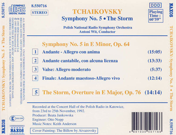 Tchaikovsky*, Polish National Radio Symphony Orchestra, Antoni Wit : Symphony No. 5, Op. 64 / The Storm, Op. 76 (CD, Album, RE)