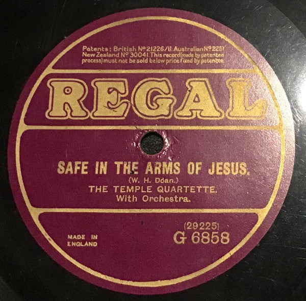 The Temple Quartette : Safe In The Arms Of Jesus / Nearer My God To Thee (Shellac, 10", RP)