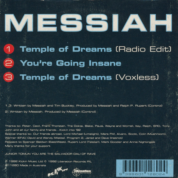 Messiah : Temple Of Dreams (CD, Single, Car)