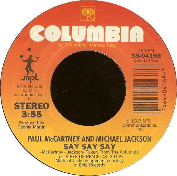 Paul McCartney And Michael Jackson : Say Say Say (7", Single, Styrene, Car)