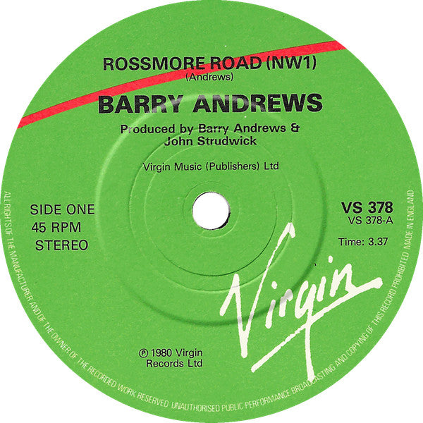 Barry Andrews : Rossmore Road / Win A Night Out With A Well-Known Paranoiac (7")