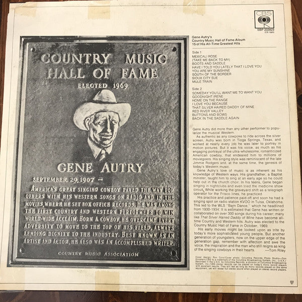 Gene Autry : Gene Autry's Country Music Hall Of Fame Album (LP, Comp)