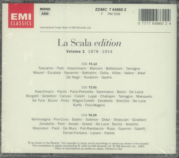 Various : La Scala Edition: Volume 1 1878-1914 (3xCD, Comp, Mono, RM)