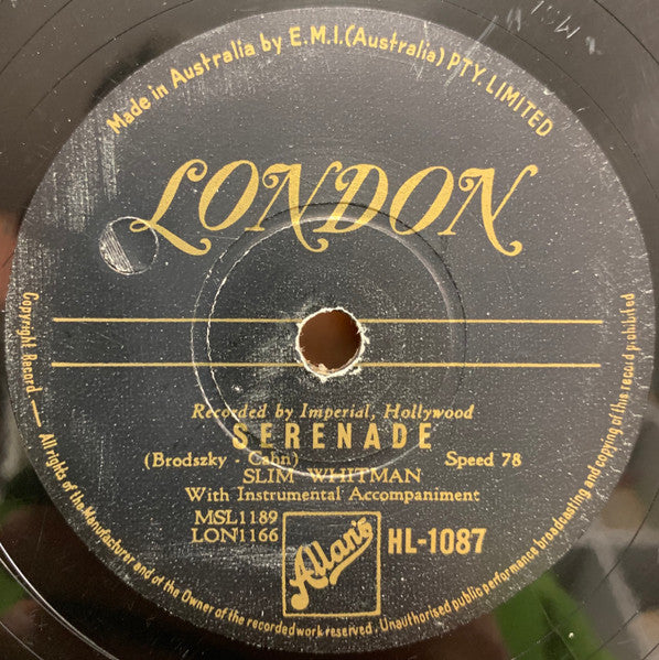 Slim Whitman : Serenade / I Talk To The Waves (Shellac, 10")