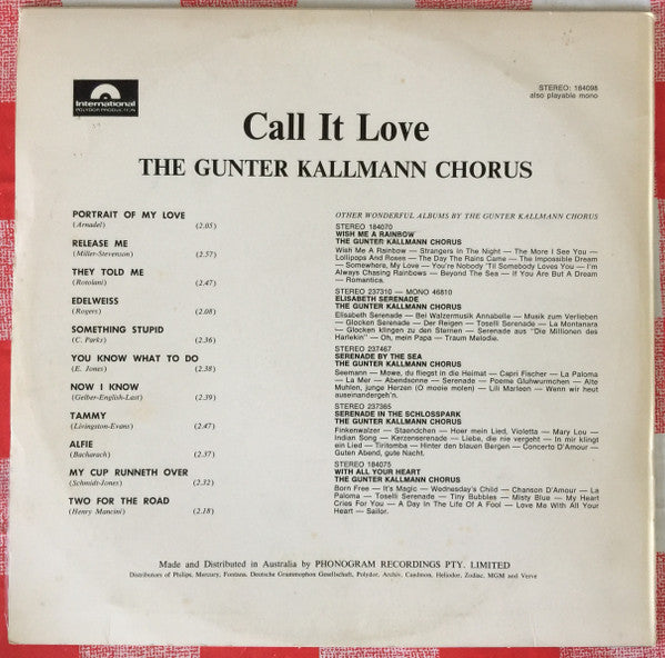 Günter Kallmann Chor : Call It Love (LP, Album)