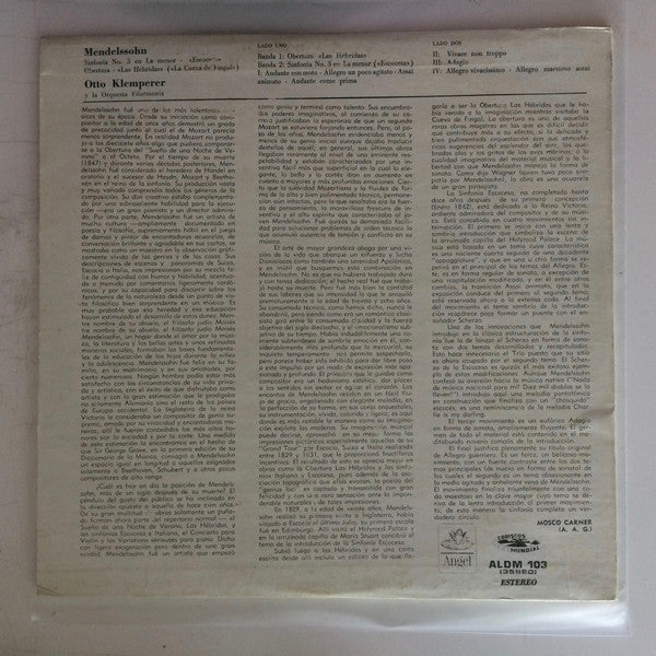 Felix Mendelssohn-Bartholdy, Otto Klemperer, Philharmonia Orchestra : Symphony No. 3 "Scotch" / Hebrides Overture (LP)