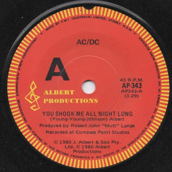 AC/DC : You Shook Me All Night Long (7", Single)