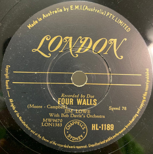 Jim Lowe (2) : Four Walls / Talkin' To The Blues (Shellac, 10")