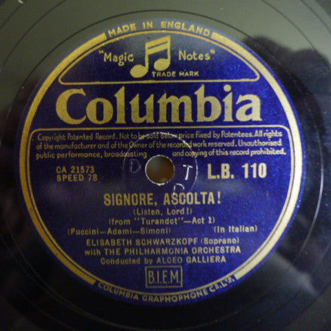 Elisabeth Schwarzkopf With Philharmonia Orchestra : Donde Lieta Usci / Signore, Anscolta! (Shellac, 10")