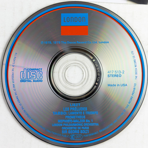 Franz Liszt - London Philharmonic Orchestra / Orchestre De Paris / Georg Solti : Les Préludes · Tasso · Prometheus · Mephisto-Walzer No. 1 (CD, Comp, RM)