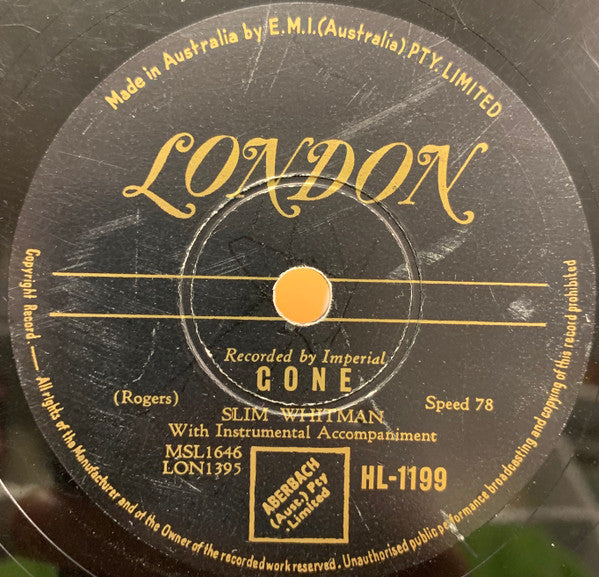 Slim Whitman : Gone / An Amateur In Love (Shellac, 10")