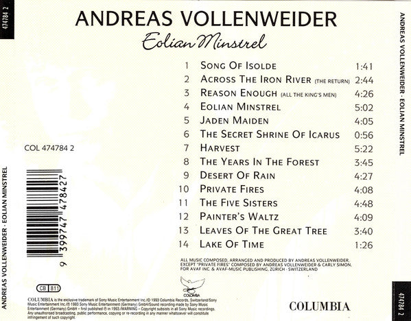 Andreas Vollenweider : Eolian Minstrel (CD, Album)