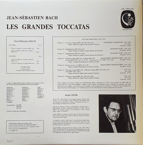 Jean-Sébastien Bach*, André Isoir : Les Grandes Toccatas (LP, RE)