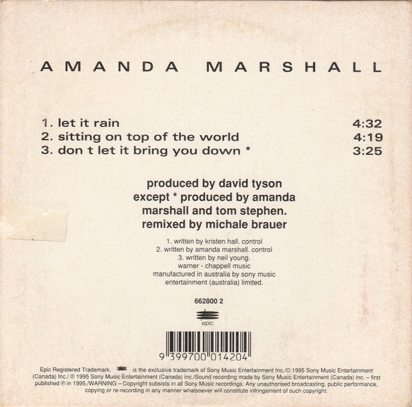 Amanda Marshall : Let It Rain (CD, Single)