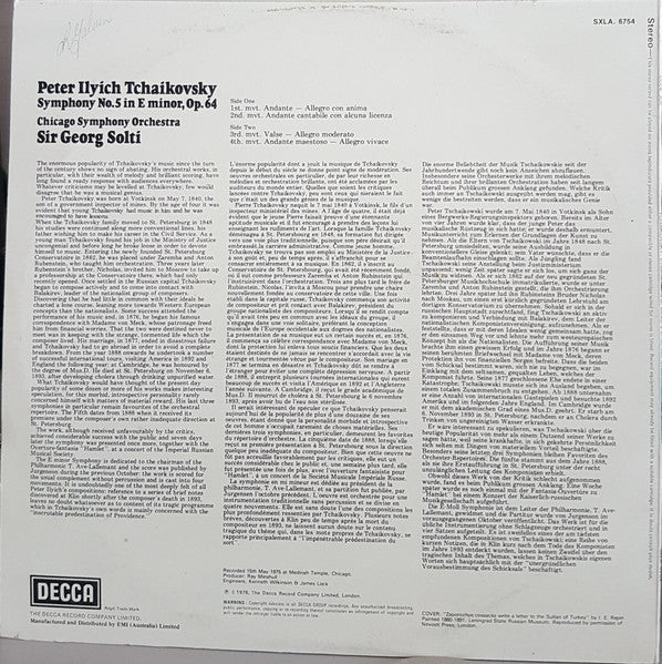 Tchaikovsky*, Chicago Symphony Orchestra, Sir Georg Solti* : Symphony No. 5 In E Minor, Op. 64 (LP, Album)