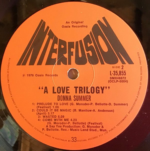Donna Summer : A Love Trilogy (LP, Album, P/Mixed, San)