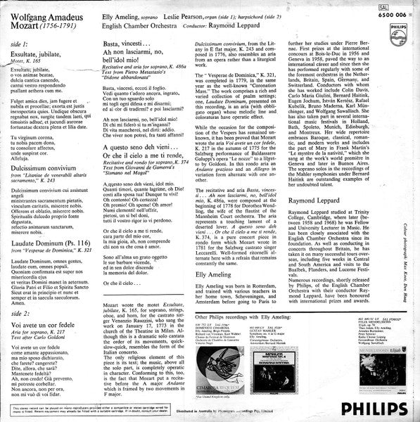 Mozart* - Elly Ameling, English Chamber Orchestra, Raymond Leppard : Exsultate, Jubilate (LP)