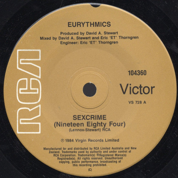 Eurythmics : Sexcrime (Nineteen Eighty Four) (7", Single)