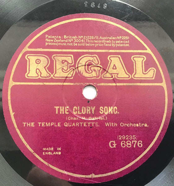 The Temple Quartette : I Surrender All / The Glory Song (Shellac, 10", RP)