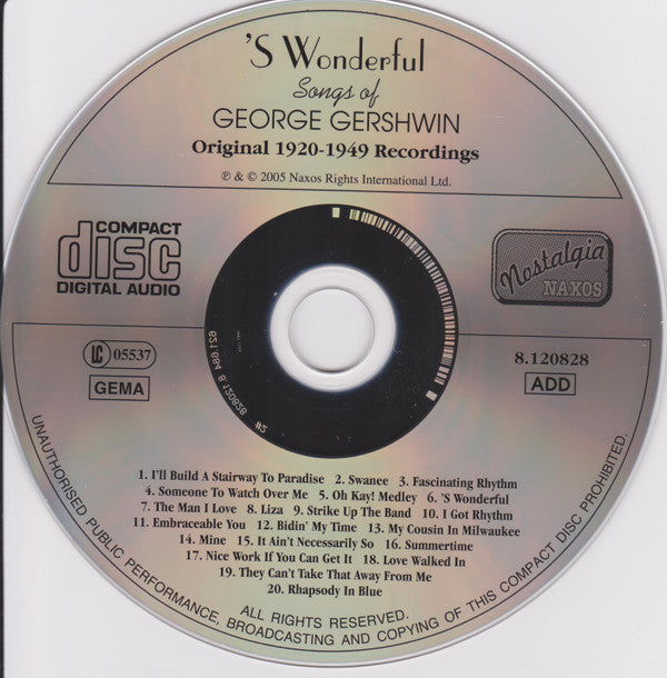 Various : 'S Wonderful - Songs Of George Gershwin (CD, Comp, Mono)