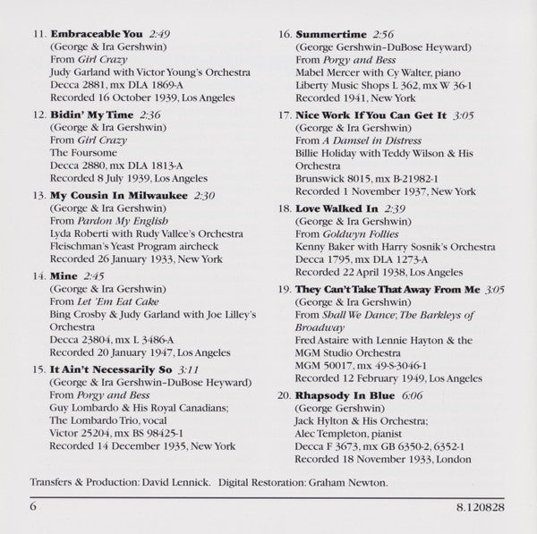 Various : 'S Wonderful - Songs Of George Gershwin (CD, Comp, Mono)