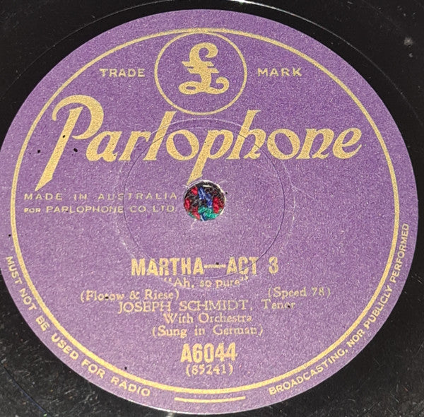 Joseph Schmidt : Alessandro Stradella - Act 3 / Martha - Act 3 (Shellac, 10", RP)