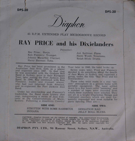 Ray Price and his Dixielanders : "Charleston Encores" (7", EP, Mono)