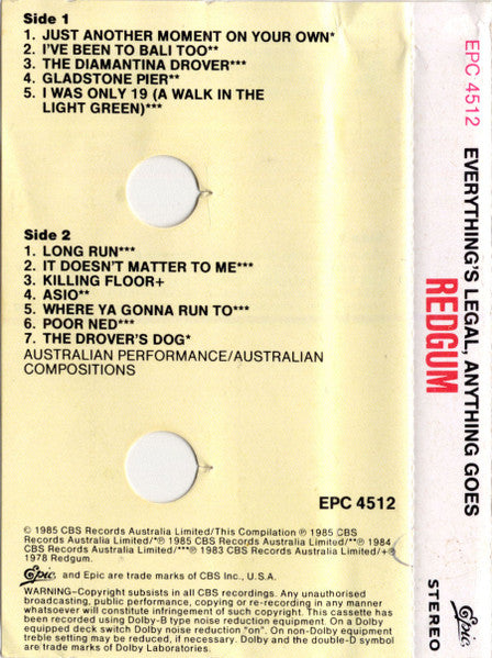 Redgum : Redgum's Greatest: Everything's Legal - Anything Goes (Cass, Comp, Dol)