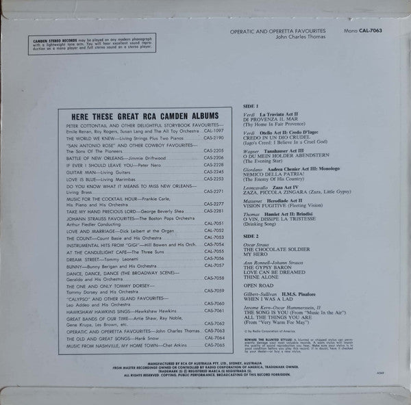 John Charles Thomas : Operatic And Operetta Favourites  (LP, Mono)