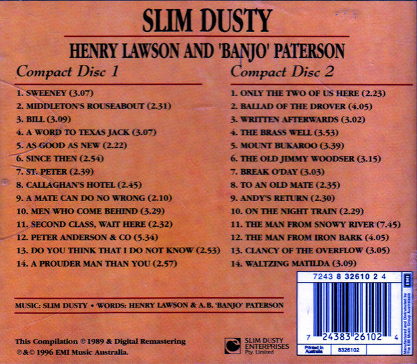 Slim Dusty : Henry Lawson And 'Banjo' Paterson (2xCD, Album)