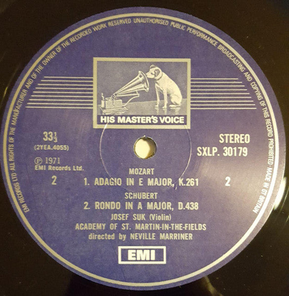 Ludwig van Beethoven / Wolfgang Amadeus Mozart / Franz Schubert / Josef Suk / Sir Neville Marriner / The Academy Of St. Martin-in-the-Fields : Romances 1 & 2 / Adagio In E & Rondo In C / Rondo In A (LP)