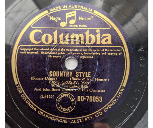 Bing Crosby : Country Style / With My Shillelagh Under My Arm (Shellac, 10")