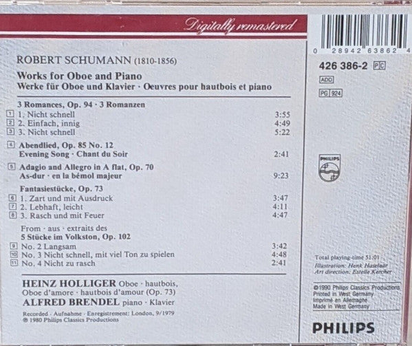 Schumann* - Heinz Holliger · Alfred Brendel : Works For Oboe And Piano  (CD, Album)
