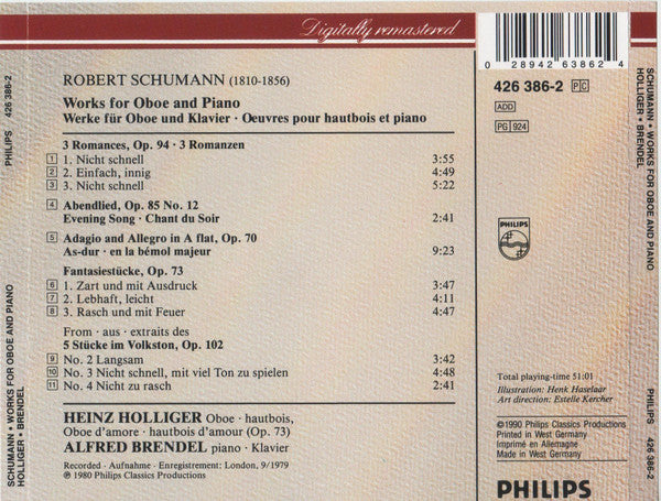 Schumann* - Heinz Holliger · Alfred Brendel : Works For Oboe And Piano  (CD, Album)