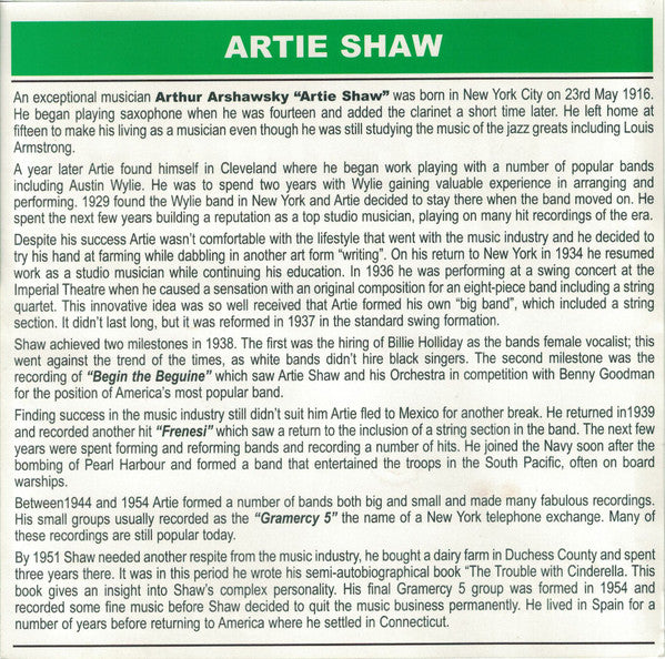 Artie Shaw : Moon Face (CD, Album, Comp, RM)