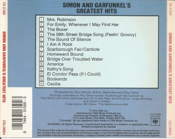Simon & Garfunkel : Simon And Garfunkel's Greatest Hits (CD, Comp, RE)