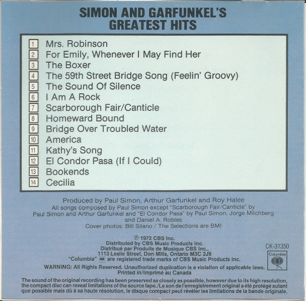 Simon & Garfunkel : Simon And Garfunkel's Greatest Hits (CD, Comp, RE)