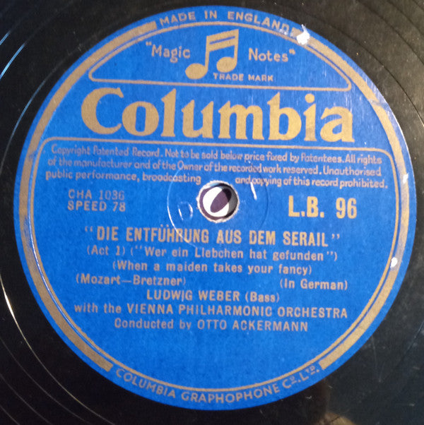 Ludwig Weber  With The Wiener Philharmoniker : Die Entfuhrung Aus Dem Serail (Shellac, 10")