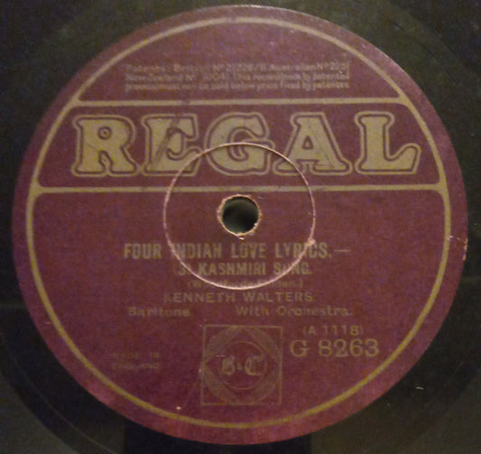 Kenneth Walters : Four Indian Love Lyrics (3) / (4) (Shellac, 10")