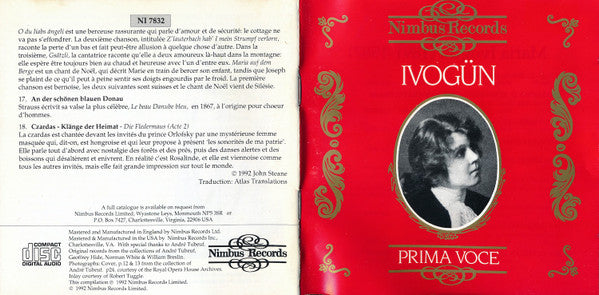 Ivogün* : Prima Voce (CD, Album, Comp, Mono)