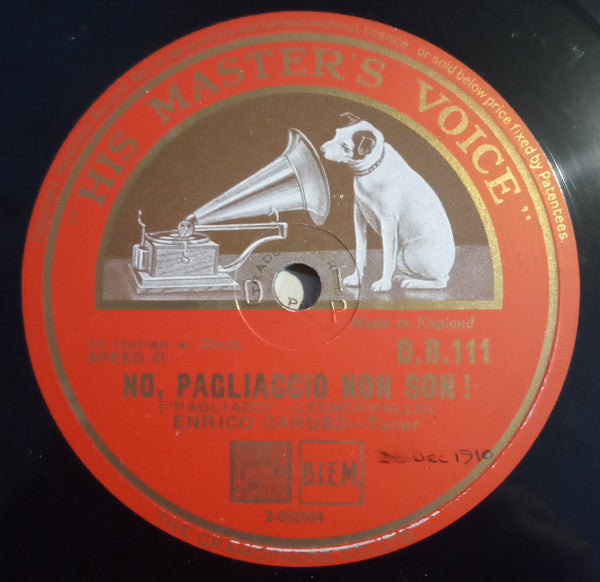 Enrico Caruso : No, Pagliaccio Non Son! / Vesti La Giubba (Shellac, 12", RP)