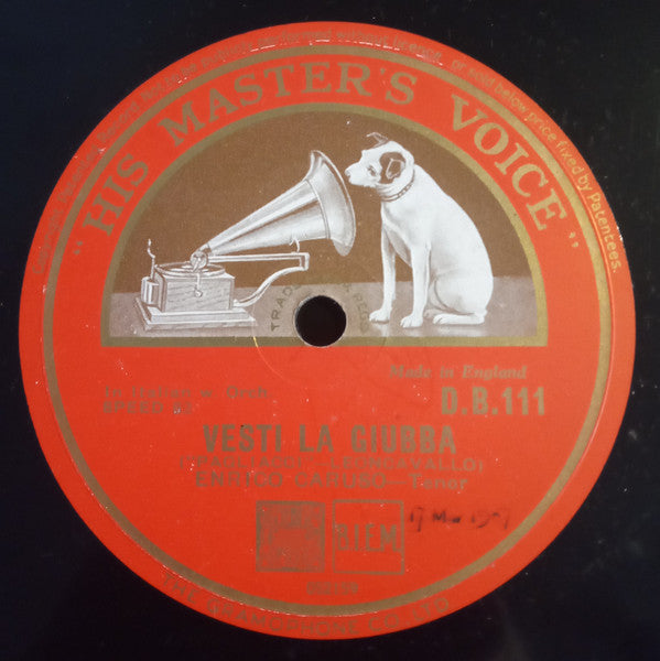 Enrico Caruso : No, Pagliaccio Non Son! / Vesti La Giubba (Shellac, 12", RP)