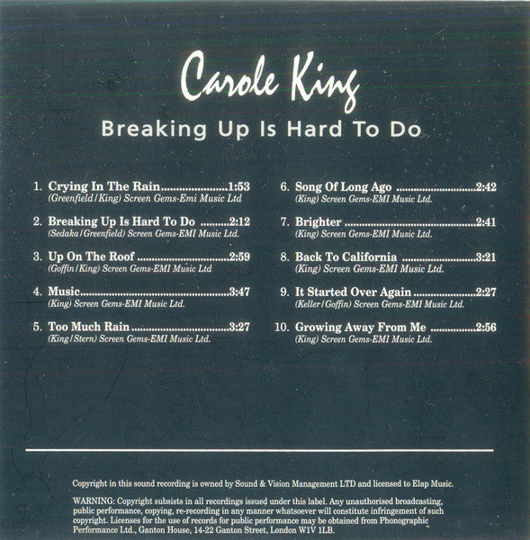 Carole King : Breaking Up Is Hard To Do (CD, Comp)
