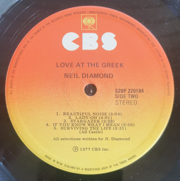 Neil Diamond : Love At The Greek - Recorded Live At The Greek Theatre (2xLP, Album)