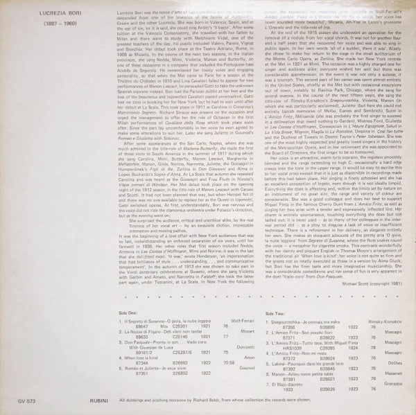 Lucrezia Bori : Lucrezia Bori Volume One (LP, Comp, Mono)