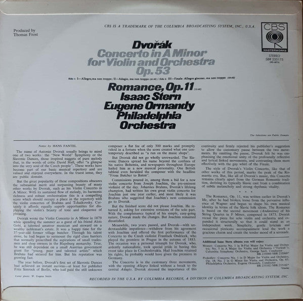 Antonín Dvořák, Isaac Stern, Eugene Ormandy, The Philadelphia Orchestra : Violin Concerto / Romance For Violin And Orchestra (LP)