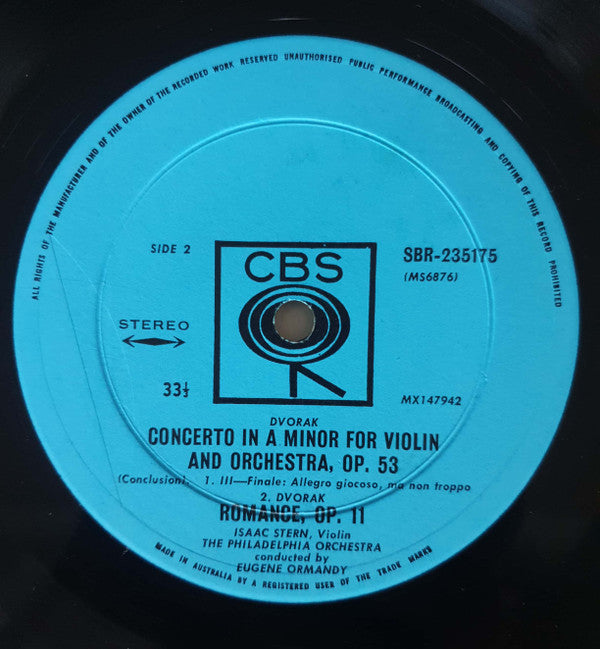 Antonín Dvořák, Isaac Stern, Eugene Ormandy, The Philadelphia Orchestra : Violin Concerto / Romance For Violin And Orchestra (LP)