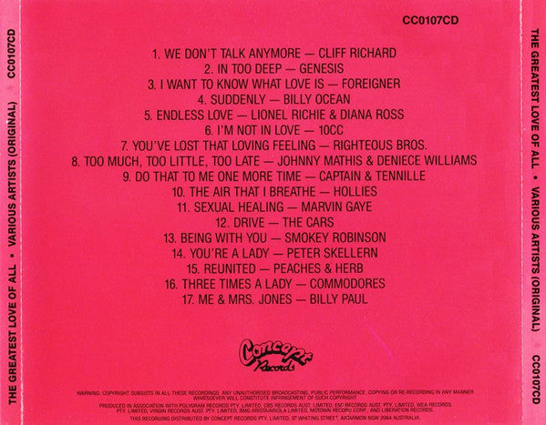 Various : The Greatest Love Of All (CD, Comp)