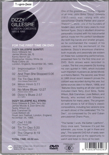 Dizzy Gillespie : London Concerts 1965 & 1966 (DVD-V, Mono)