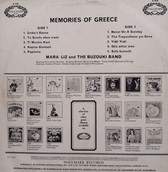 Mara Liz And The Bouzouki Band : Memories Of Greece (LP, Album)